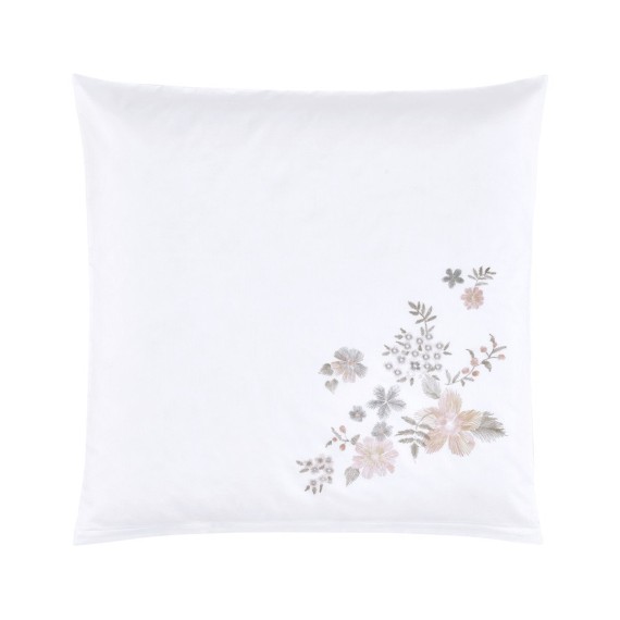 Christian Fischbacher Diana bianco/natura, biancheria da letto in Satin Luxury Nights, ricamata con fiori e foglie.