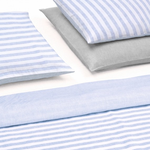 Christian Fischbacher Summertime Morning Sky 056, bianchieria da letto a righe in mezzo lino Crispy