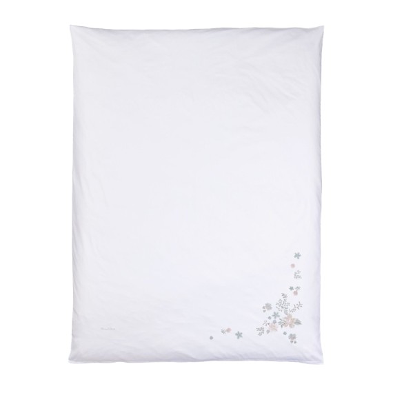 Christian Fischbacher Diana bianco/natura, biancheria da letto in Satin Luxury Nights, ricamata con fiori e foglie.