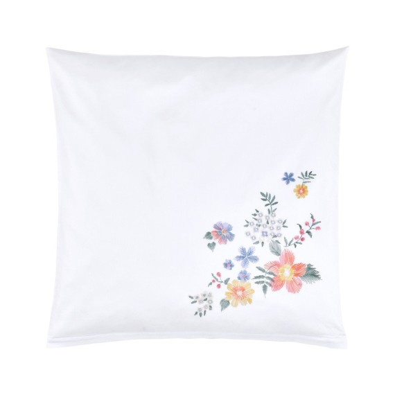 Christian Fischbacher Diana bianco/colorato, biancheria da letto in Satin Luxury Nights, ricamata con fiori e foglie.