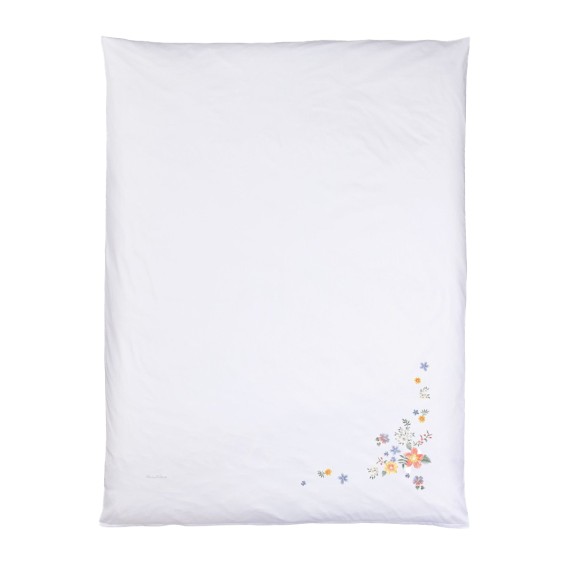 Christian Fischbacher Diana bianco/colorato, biancheria da letto in Satin Luxury Nights, ricamata con fiori e foglie.