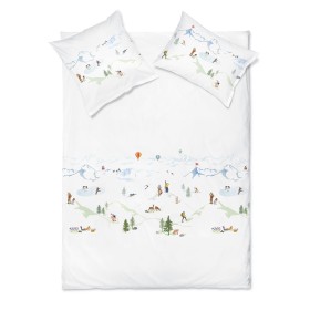 Schlossberg Alpina blanc, linge de lit en satin avec les montagnes
