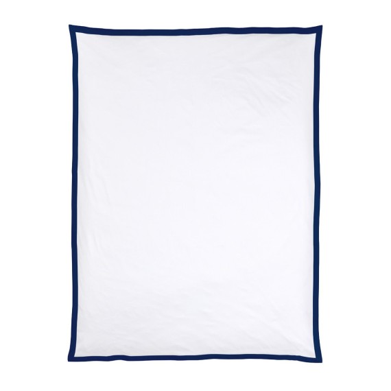 Christian Fischbacher Color Frame 861 bleu nuit, linge de lit en satin avec volant
