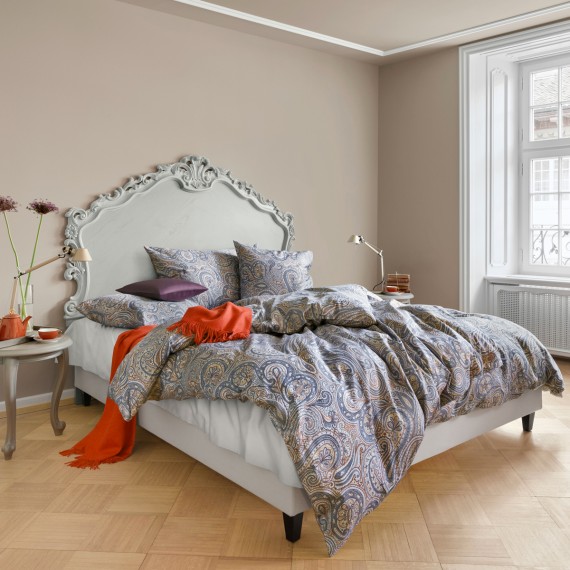 Schlossberg Perinn bleu, biancheria da letto in jersey con trama in paisley