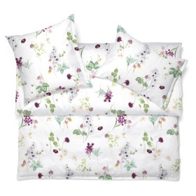 Schlossberg Freya blanc, linge de lit en satin avec des fleurs