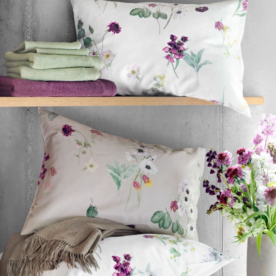 Schlossberg Freya blanc e beige, biancheria da letto in jersey a fiori