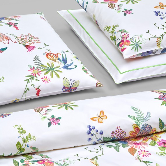 Christian Fischbacher Papagena, Satin Bettwäsche mit Vögeln, Schmetterlingen und Blumen