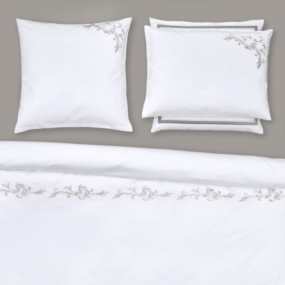 Christian Fischbacher Snow Lace 835 ghiaia perla Satin ricamato