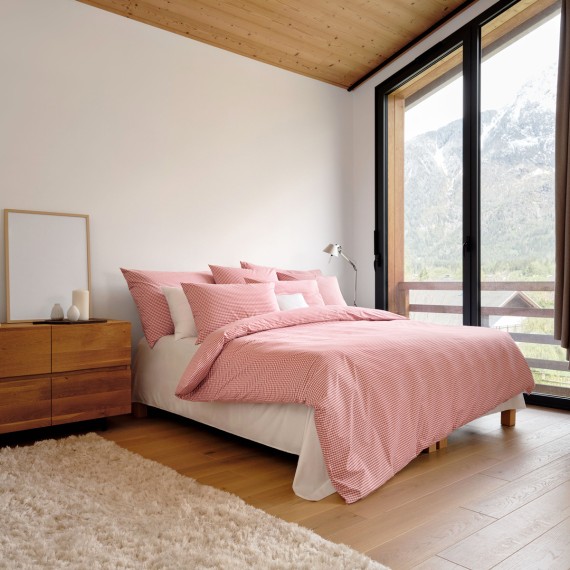 Schlossberg Andrin rouge - Linge de lit en percale avec des carreaux