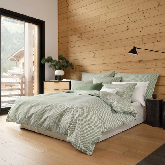 Schlossberg Andrin vert - Linge de lit en percale avec des carreaux