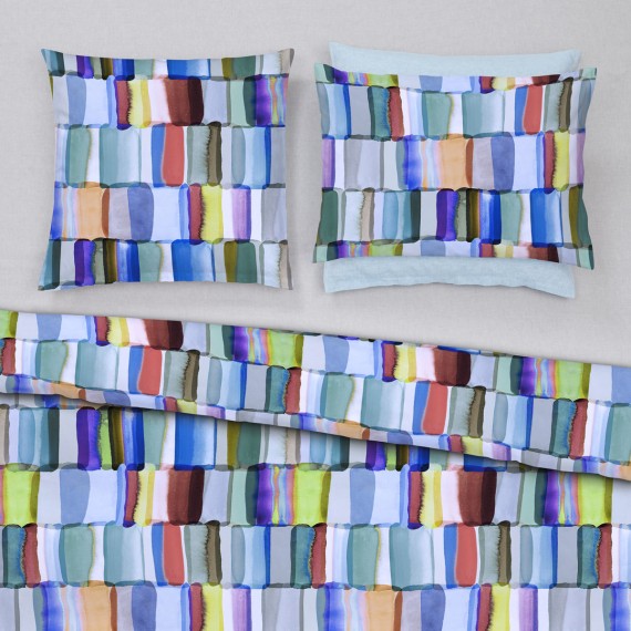 Christian Fischbacher Leda, biancheria da letto in semi lino con quadretti colorati con acquerelli