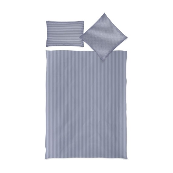 Christian Fischbacher Nils 351 blu tortora - Biancheria da letto a righe eleganti in Renforcé