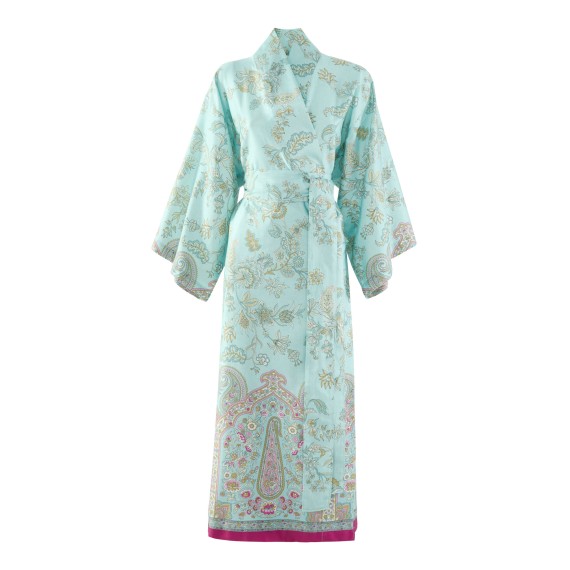 Indian Roses Kimono T1 – Orientalisches Floralmuster auf Baumwollsatin