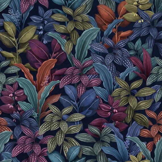 Aramis: foresta onirica dai colori vivaci su satin bianco Schlossberg