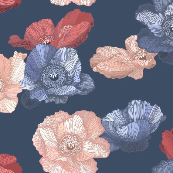 Linge de lit Schlossberg Mona en satin – fleurs sur fond bleu